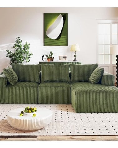 Sofá Chaise Longue Modular Solka de 3 Plazas de Espuma y Poliéster