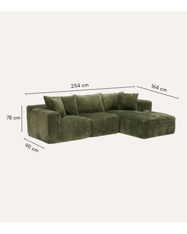 Sofá Chaise Longue Modular Solka de 3 Plazas de Espuma y Poliéster