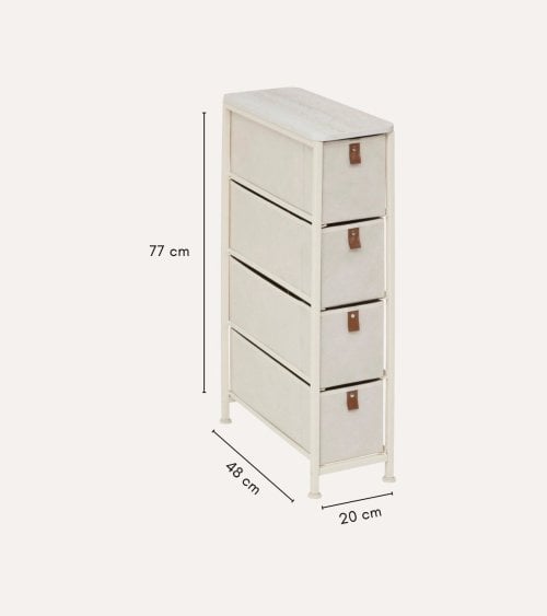 Cajonera Estrecha Tissa de 4 Cajones de MDF y Acero