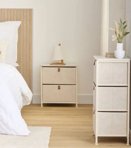 Mesita de Noche Tissa con 2 Cajones de MDF y Acero