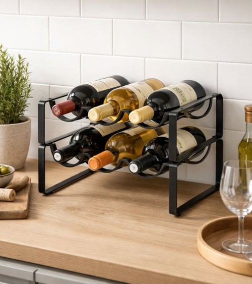 Botellero Apilable para 4 Botellas de Acero