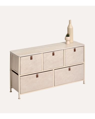 Cómoda Baja Tissa con 5 Cajones de MDF y Acero