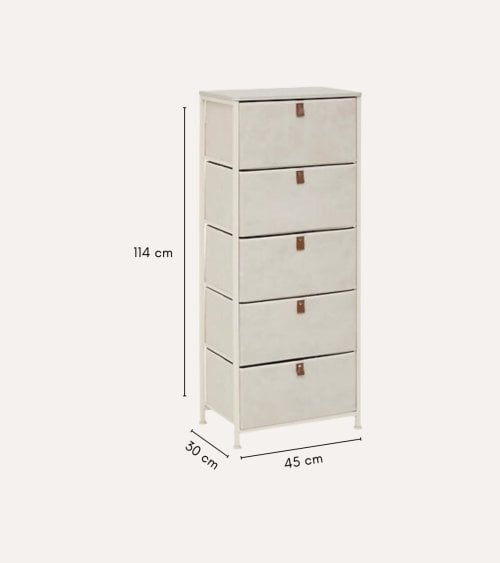 Cajonera Alta Tissa con 5 Cajones de MDF y Acero