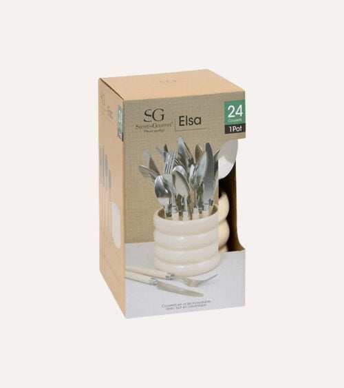 Set de 24 Cubiertos Elsa de Acero Inoxidable con Base de Cerámica