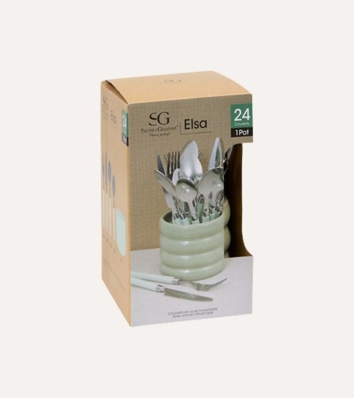 Set de 24 Cubiertos Elsa de Acero Inoxidable con Base de Cerámica