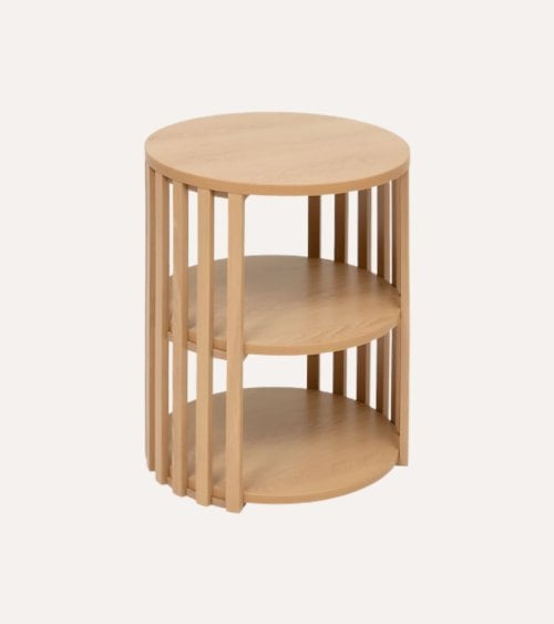 Mesa Auxiliar Redonda Slat Efecto Palillería de MDF