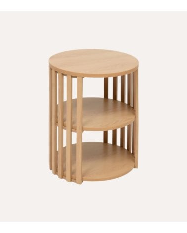 Mesa Auxiliar Redonda Slat Efecto Palillería de MDF