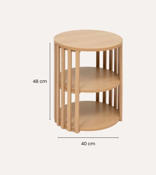 Mesa Auxiliar Redonda Slat Efecto Palillería de MDF