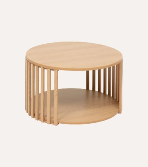 Mesa de Centro Redonda Slat Efecto Palillería de MDF