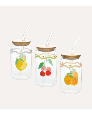 Vaso Fruity con Pajita de Vidrio