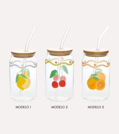 Vaso Fruity con Pajita de Vidrio