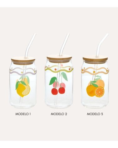 Vaso Fruity con Pajita de Vidrio