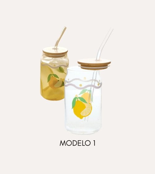 Vaso Fruity con Pajita de Vidrio