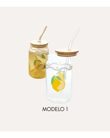 Vaso Fruity con Pajita de Vidrio