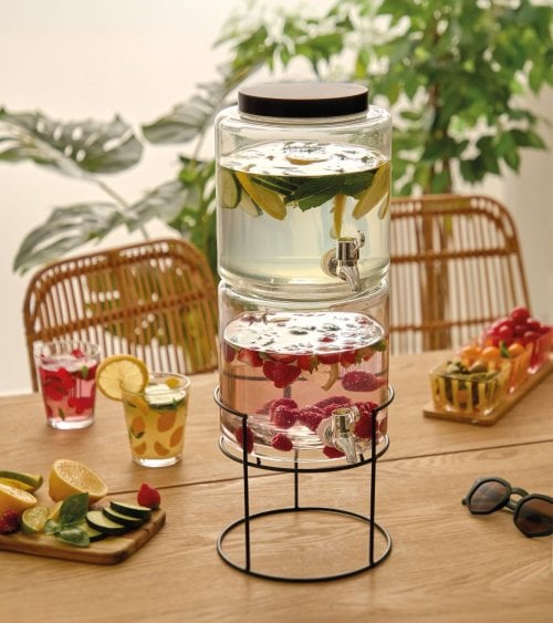 Dispensador de Bebidas Doble con Base de Vidrio