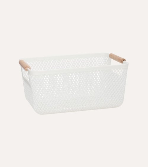 Cesta de Rejilla con Asa de Madera de Plástico