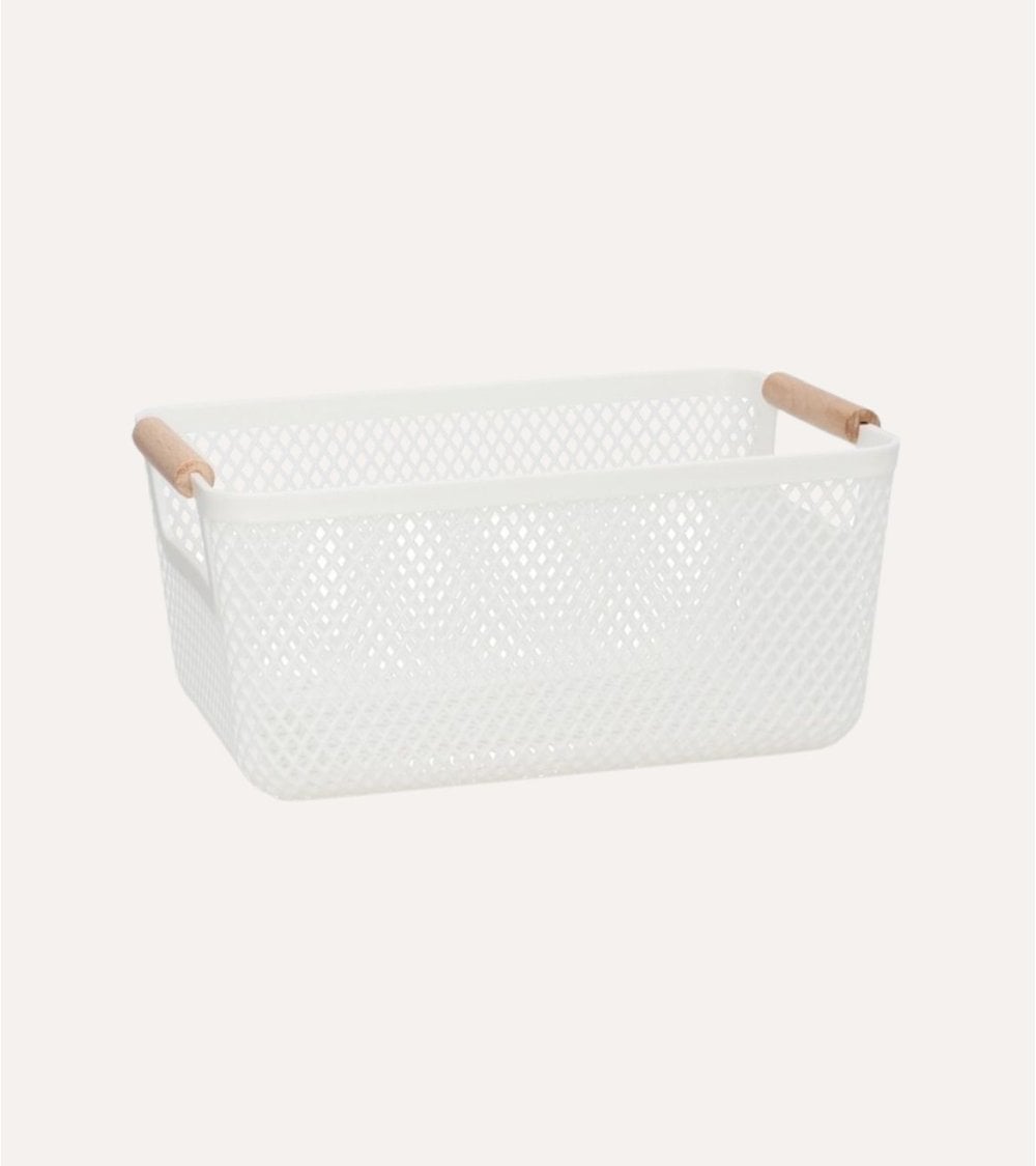 Cesta de Rejilla con Asa de Madera de Plástico