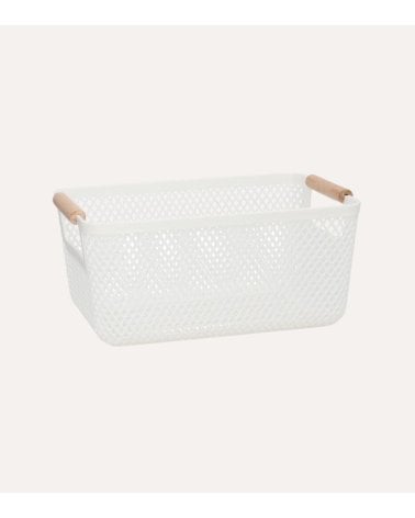 Cesta de Rejilla con Asa de Madera de Plástico