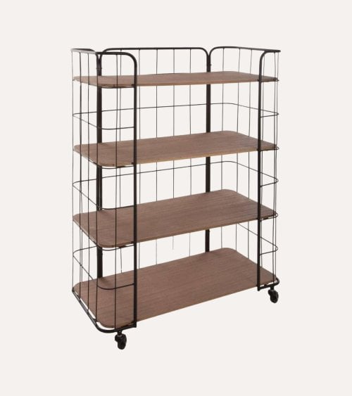 Estantería Jordi con 4 Niveles y Ruedas de MDF y Acero