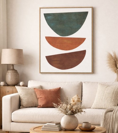 Cuadro Lienzo Semicírculos Abstractos de Madera Natural