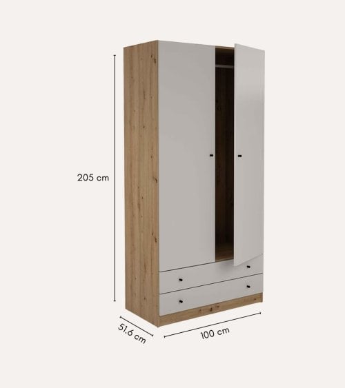 Armario Cashmere con 2 Puertas y 2 Cajones de Melamina