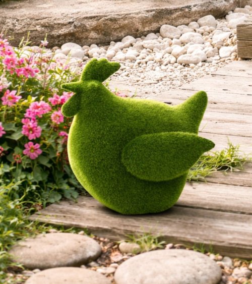 Figura Decorativa Gallina con Efecto Césped para Exteriores