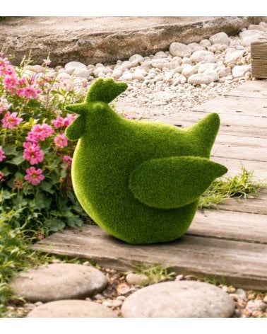 Figura Decorativa Gallina con Efecto Césped para Exteriores