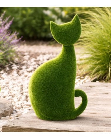 Figura Decorativa Gato con Efecto Césped para Exteriores
