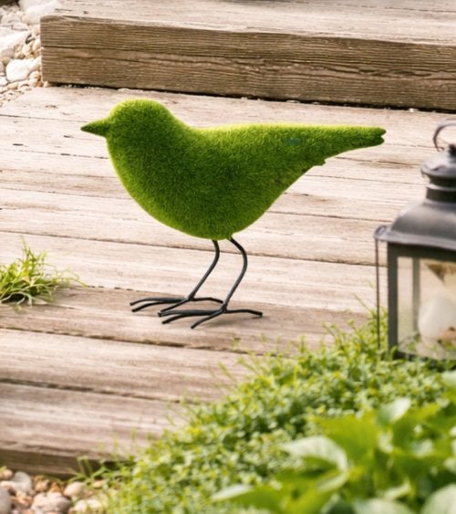 Figura Decorativa Pájaro con Efecto Césped para Exteriores