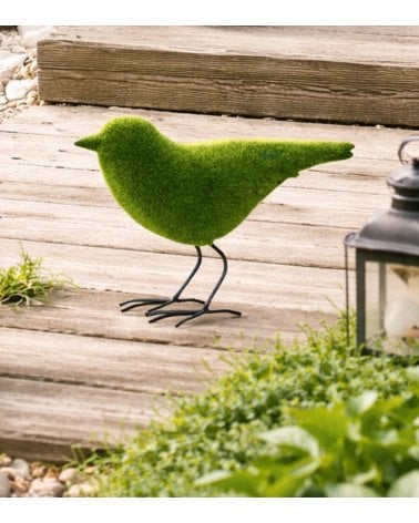 Figura Decorativa Pájaro con Efecto Césped para Exteriores