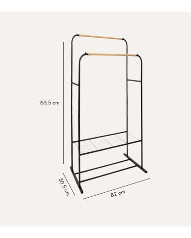 Perchero de Pie Artemis Burro para Ropa con 2 Barras y Balda de Acero
