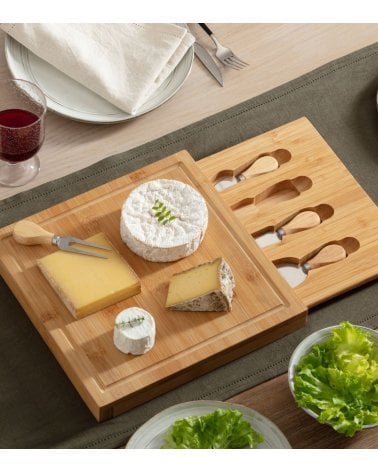 Set de Tabla de Corte para Quesos con Utensilios de Bambú