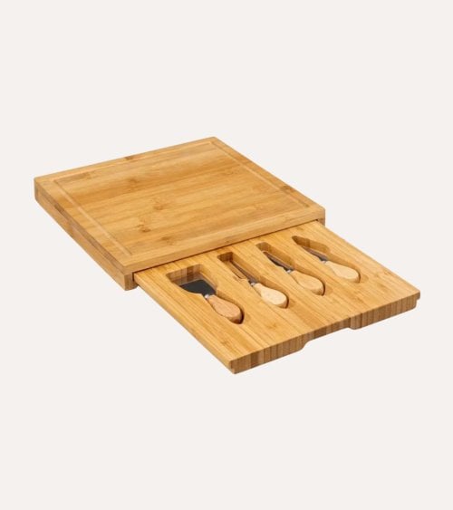 Set de Tabla de Corte para Quesos con Utensilios de Bambú
