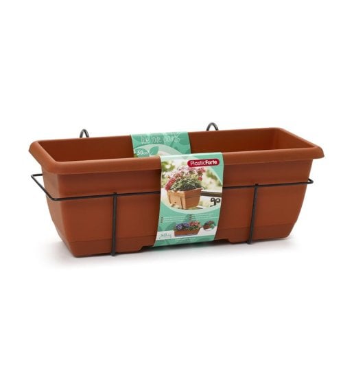 Jardinera de Plástico para Balcón con Soporte de Metal-1