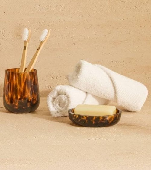 Vaso de Baño Portacepillos Animal Print de Vidrio Tintado