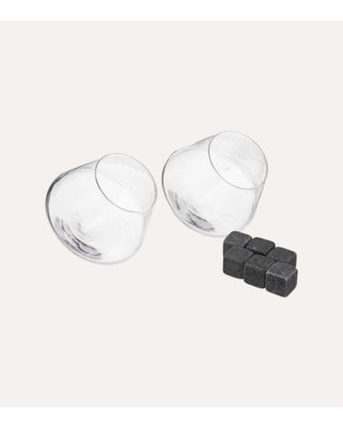 Set de 2 Vasos Inclinado para Whisky y 6 Hielos de Piedra