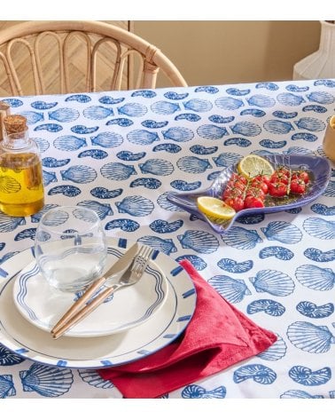 Mantel Antimanchas Ocenia con Conchas de Mar de Poliéster