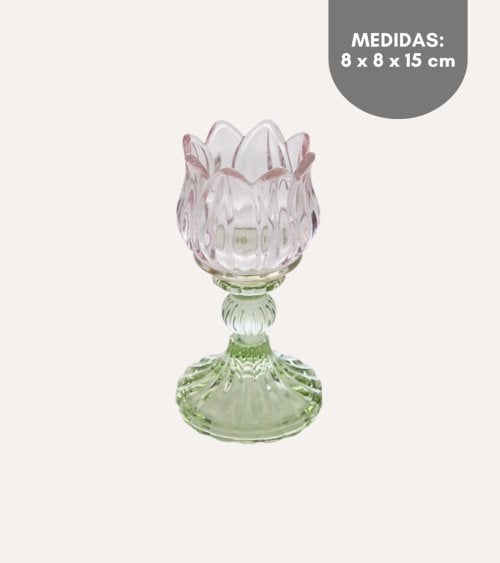 Portavelas Copa Flor de Hada de Vidrio Tintado