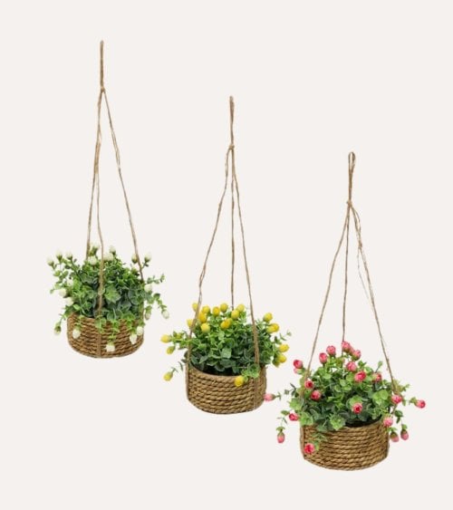 Planta Colgante Decorativa Mini Rosas de Plástico