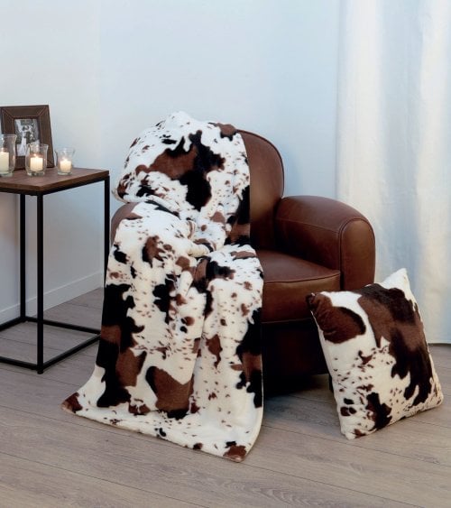 Manta Plaid Animal Print Vaca de Poliéster