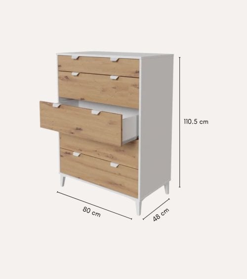 Cómoda Eria con 5 Cajones de Melamina