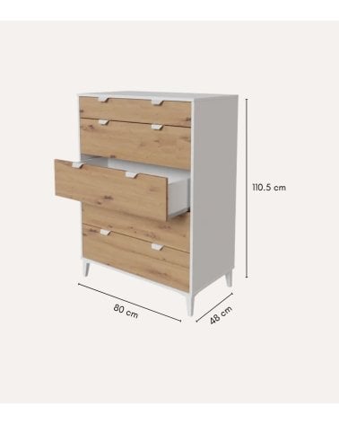 Cómoda Eria con 5 Cajones de Melamina