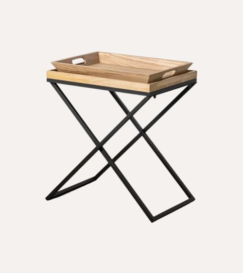 Mesa Auxiliar Eva con Bandeja de Madera y Metal