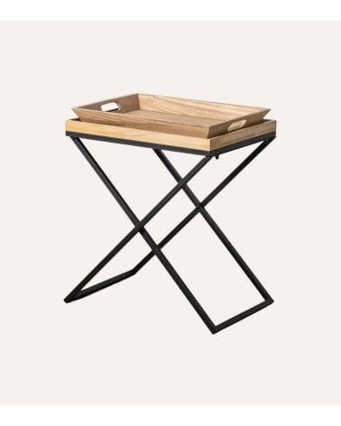 Mesa Auxiliar Eva con Bandeja de Madera y Metal