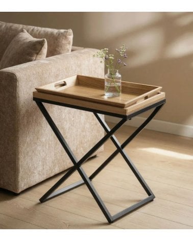 Mesa Auxiliar Eva con Bandeja de Madera y Metal