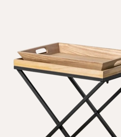Mesa Auxiliar Eva con Bandeja de Madera y Metal