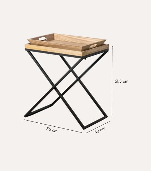 Mesa Auxiliar Eva con Bandeja de Madera y Metal