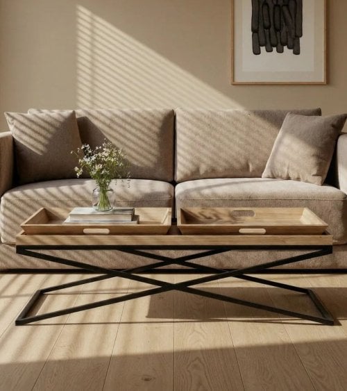 Mesa de Centro Eva con Bandeja de Madera y Metal