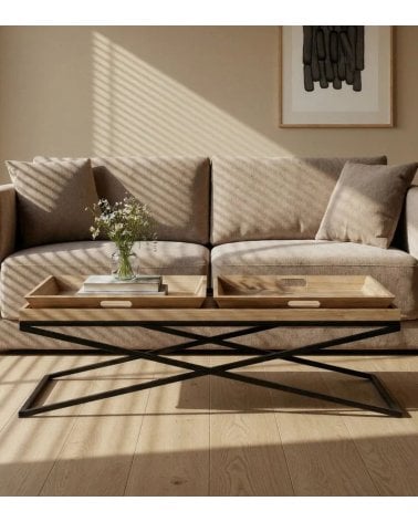 Mesa de Centro Eva con Bandeja de Madera y Metal