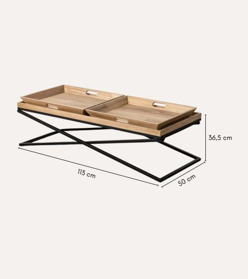 Mesa de Centro Eva con Bandeja de Madera y Metal